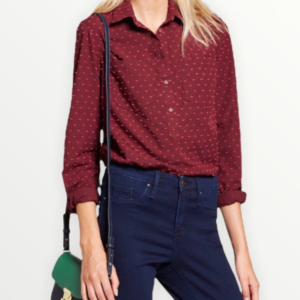 A NEW DAY collared blouse Maroon and pink half button up